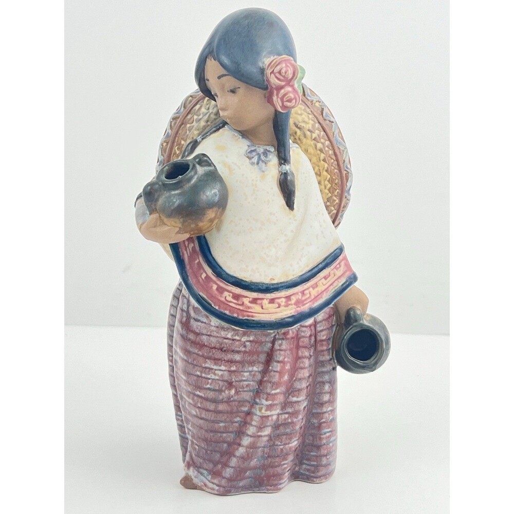 Lladro Gres Pepita 2140 Mexican Girl w Jugs Sombrero Retired Spain